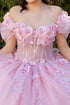 3D Floral Quinceañera Gown with Butterfly Details and Royal Train for Women 4/XS-16/3X